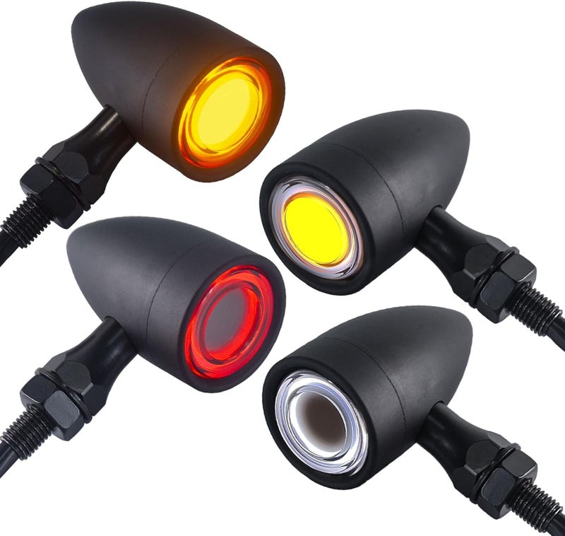 FATECIM 4X Motorcycle 40 LED Bullet Tail Lights Turn Signals Running Brake Stop Lights Motorbike Taillights Rear Front Blinkers Indicators for Bobber Harley Honda Yamaha Suzuki Kawasaki Chopper Black - Image 1